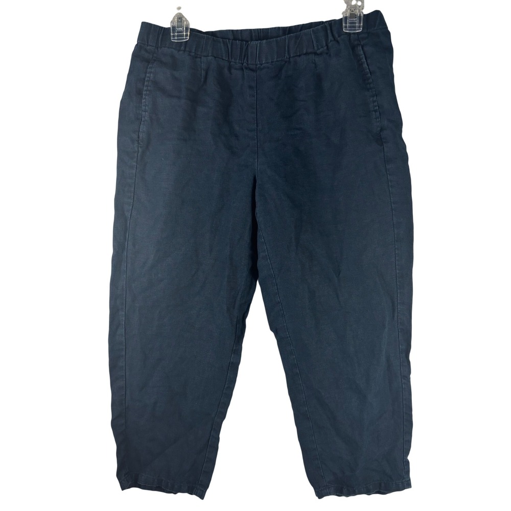 J. Jill Love Linen‎ Navy Blue Elastic Waist Cropped Tapered Pants XS